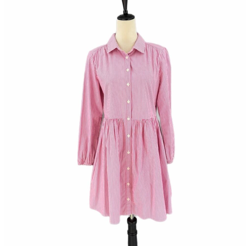 J. Crew NEW Pink White Striped Cotton Preppy Classic Workwear Mini Shirt Dress